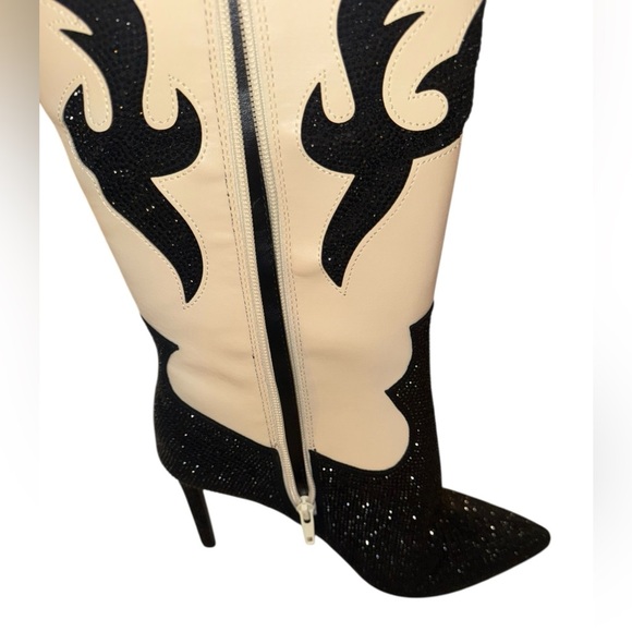 INC International Concepts Black and Cream Heeled Boots - Picture 5 of 13